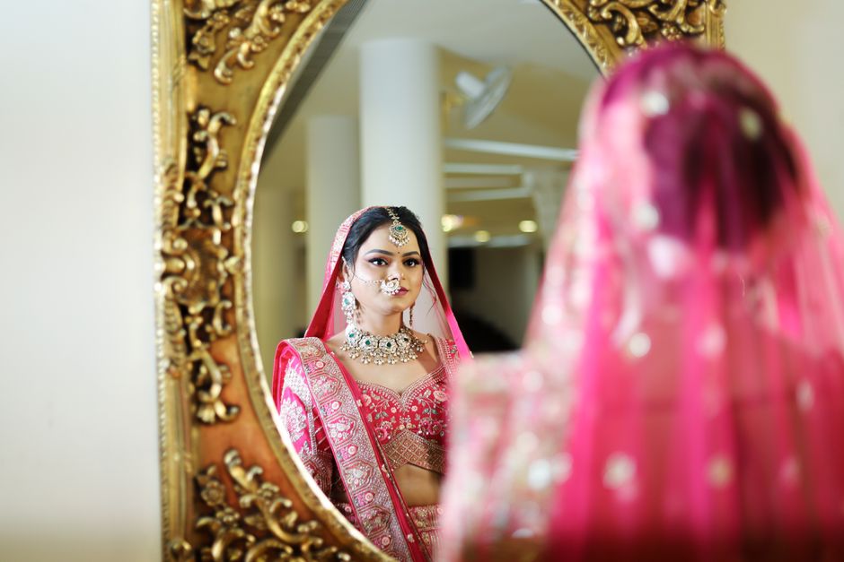 Happy bride getting ready on her wedding day